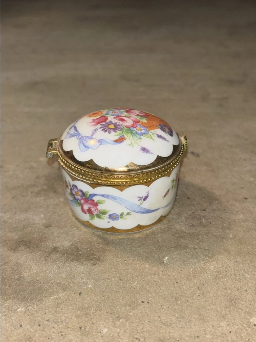 Vintage Floral Porcelain Trinket Box
